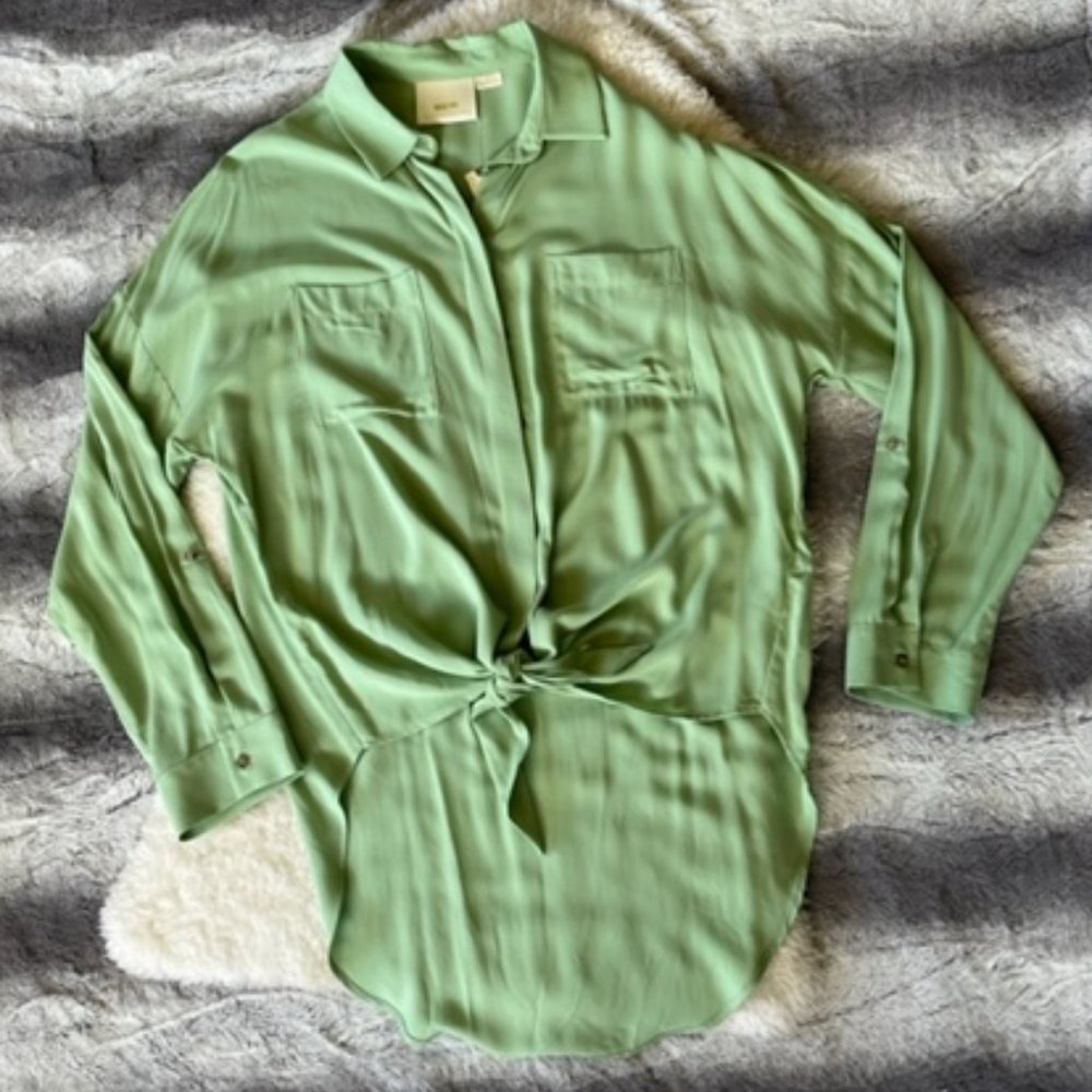 Anthropologie Maeve Mint Green Tie Front Tunic